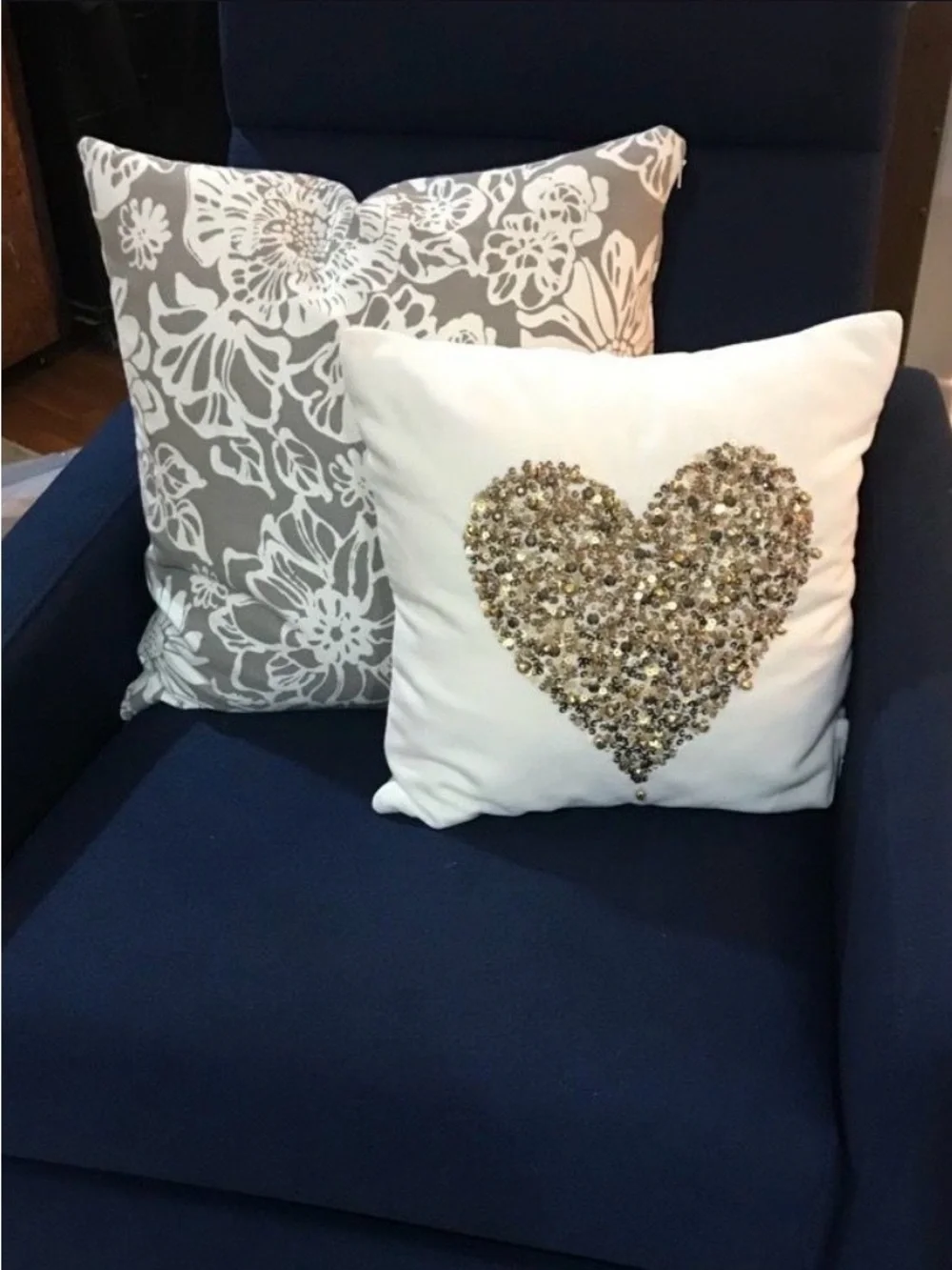 NWT West Elm Gold Sequin Heart Accents Pillow cover 16” x 16”